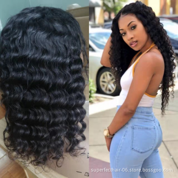 100% Brazilian 12 inch-30 inch Human Hair Wig Transparent Swiss lace wig,Deep Wave Cuticle Aligned Lace Front Wig